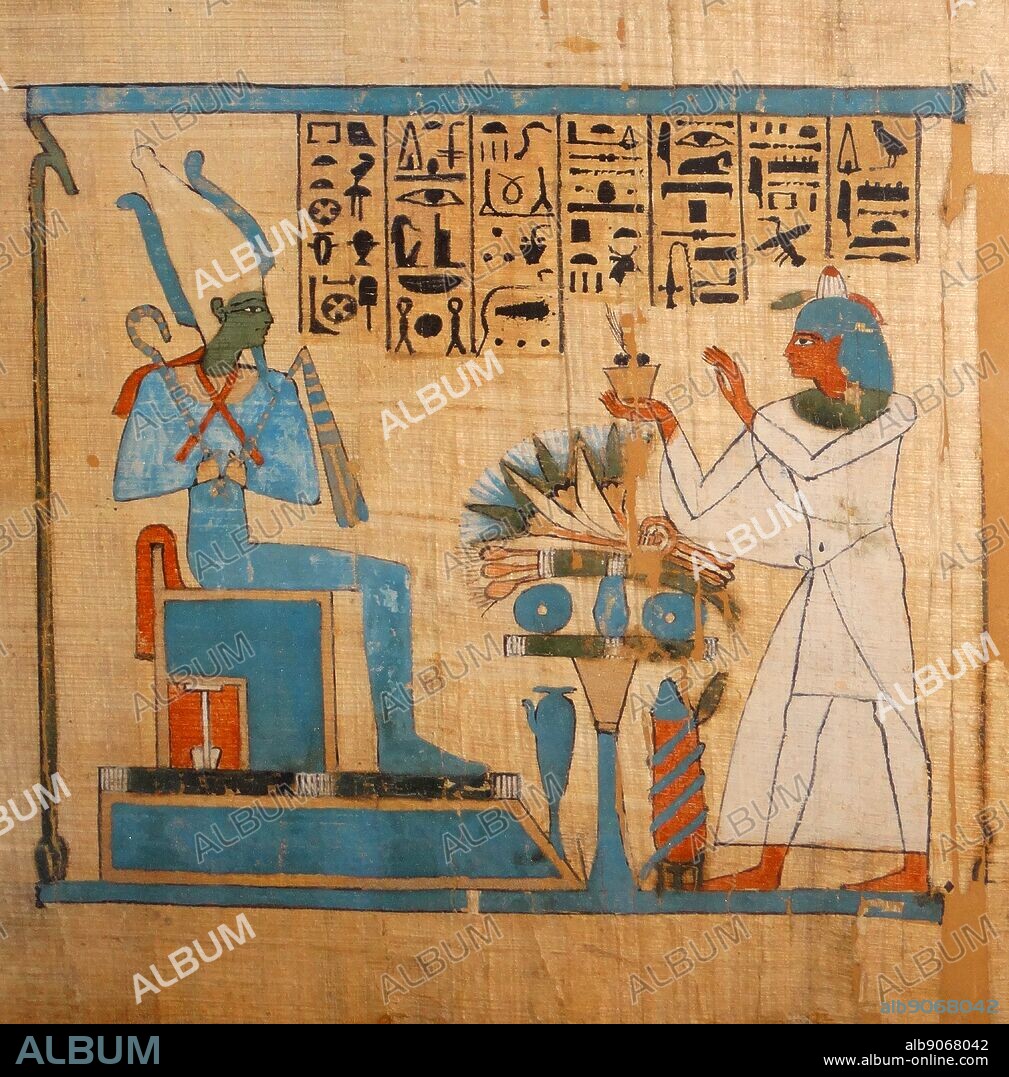 Ancient Egyptian papyrus: The weighing of the heart from the Book of the Dead of Hunefer 19th Dynasty, about 1280 BC From Thebes. Hunefer is led into the hall of judgement, where Anubis weighs his heart against the feather of Maat. Thoth declares that he is vindicated and he is introduced to Osiris, at right.
