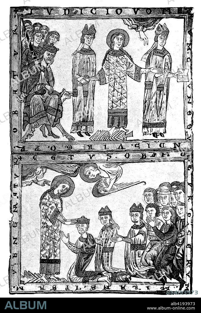 Trial by ordeal, After being accused of adultery Cunigunde of Luxembourg proved her innocence by walking over red-hot ploughshares, Saint Cunigunde of Luxembourg, 975 - 1040, also called Cunegundes, Cunegunda, and Cunegonda and, in Latin, Cunegundis or Kinigundis, was Empress of the Holy Roman Empire, digital improved reproduction of a woodcut publication in the year 1885.