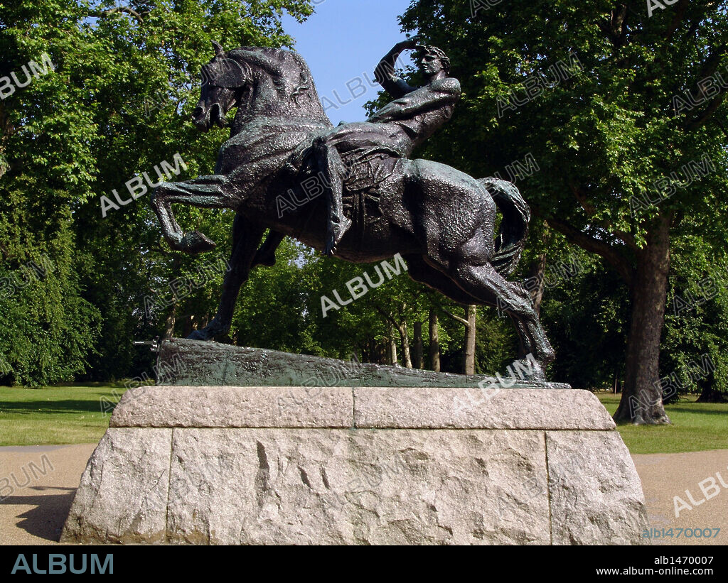 ARTE S. XIX. GRAN BRETAÑA. GEORGE FREDERICK WATTS (1817-1904). Pintor y escultor inglés. "PHYSICAL ENERGY (ENERGIA FISICA) " Bronce. Escultura situada en los Jardines de Kensington, en Hyde Park. Londres. Inglaterra.