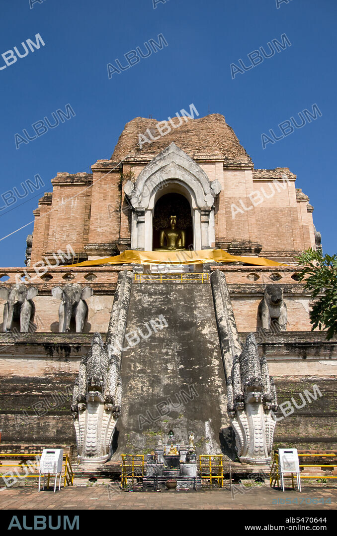 Wat Chedi Luang translates literally from the Thai as ‘Monastery of the Great Stupa’. Construction of the temple began at the end of the 14th century when the Lan Na Kingdom was in its prime. King Saen Muang Ma (1385-1401) intended it as the site of a great reliquary to enshrine the ashes of his father, King Ku Na (1355-85). Today it is the the site of the Lak Muang or City Pillar. The annual Inthakin ceremony occurs within the confines of the temple. Chiang Mai  (meaning 'new city'), sometimes written as 'Chiengmai' or 'Chiangmai', is the largest and most culturally significant city in northern Thailand. King Mengrai founded the city of Chiang Mai in 1296, and it succeeded Chiang Rai as capital of the Lanna kingdom.