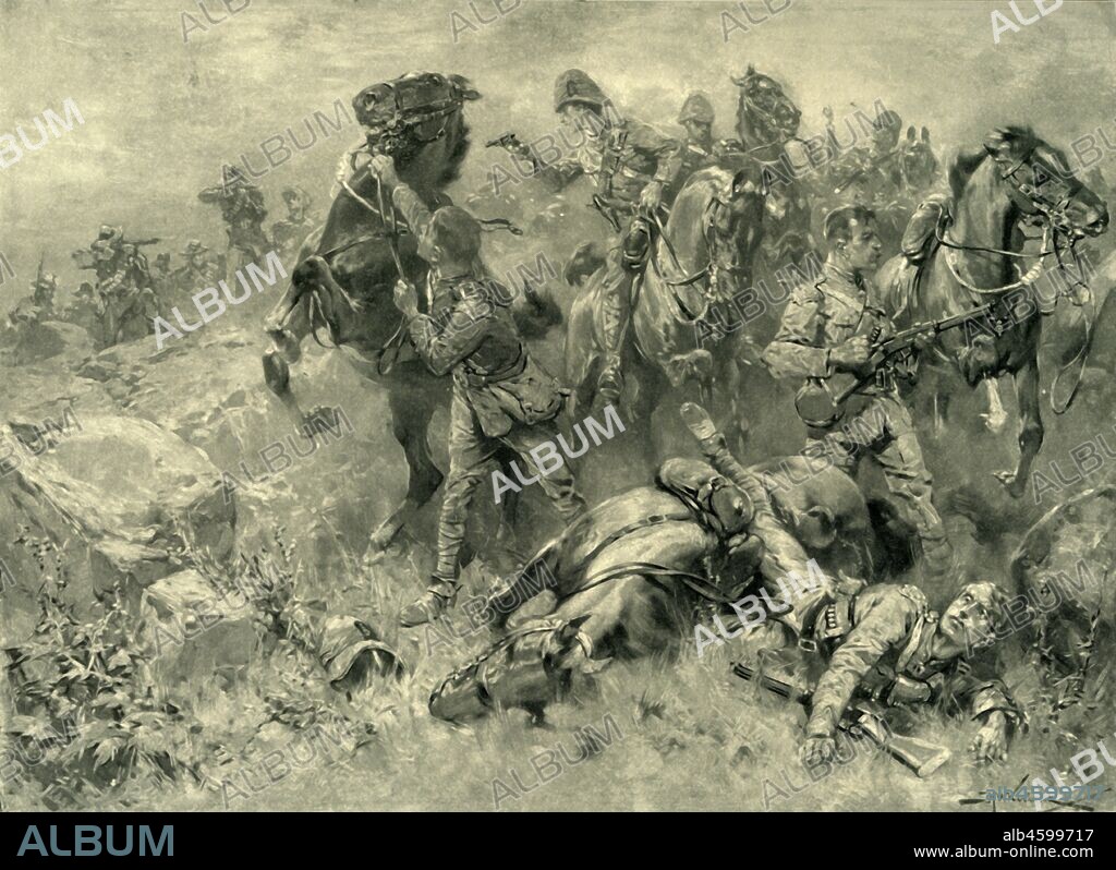 HERMANUS WILLEM KOEKKOEK. 'Mishap to the Scots Greys at Klippan, February 18, 1902', 1902. Klippan was the last battle fought by the Greys in the Boer War, the British suffered many casualties.  From "South Africa and the Transvaal War, Vol. VII", by Louis Creswicke. [The Caxton Publishing Co., London, 1902].