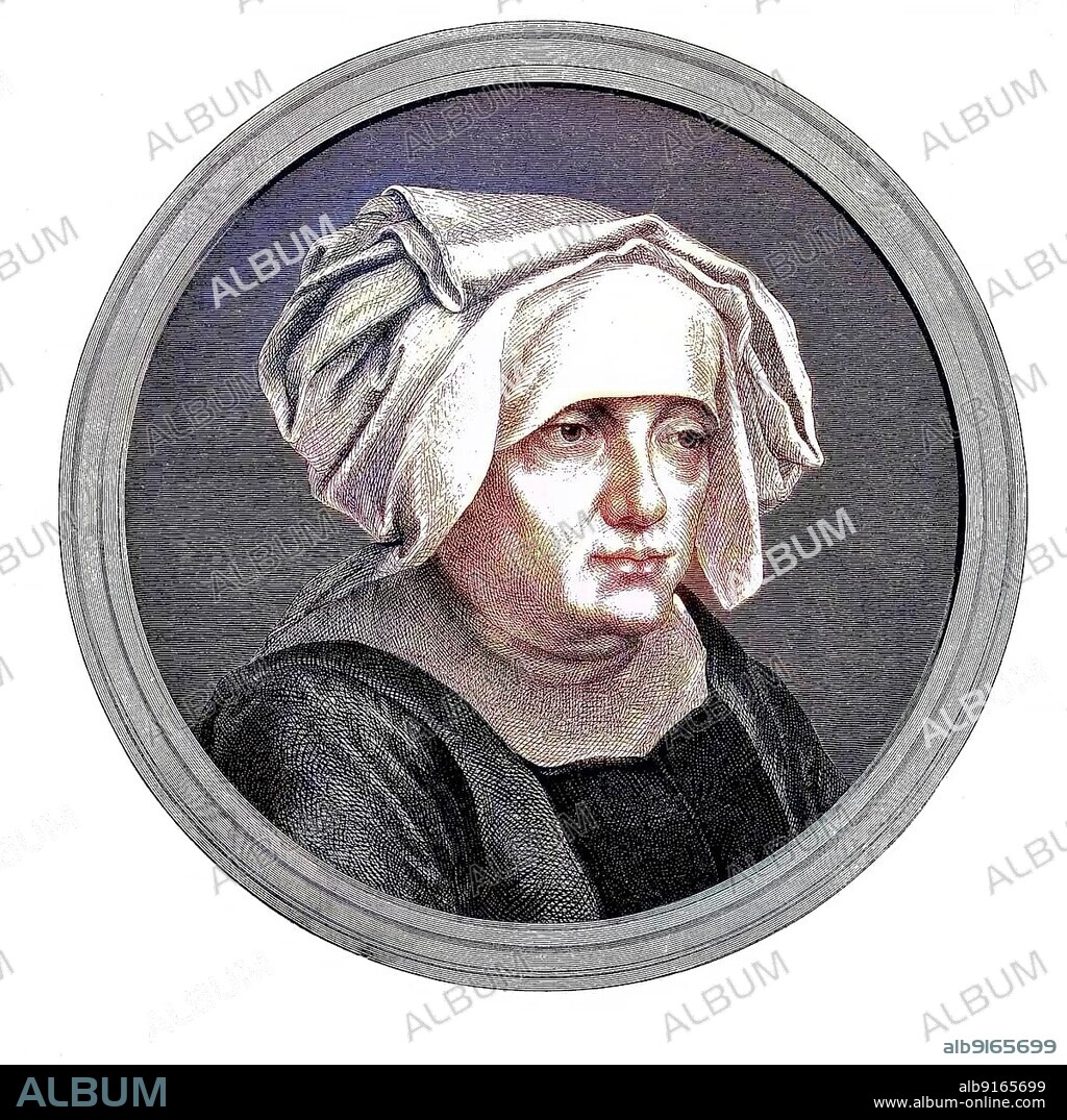 Margarethe Luther, née Lindemann, 1459 to 1531, mother of Martin Luther, historical woodcut, circa 1870, digitally restored reproduction of a 19th century original, exact original date unknown, coloured.