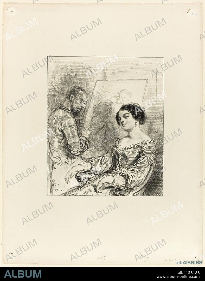 Les Partageuses: Thursday you dined at Vachette's. Paul Gavarni; French, 1804-1866. Date: 1853. Dimensions: 192 × 161 mm (image); 360 × 278 mm (sheet). Lithograph in black on cream wove paper. Origin: France.