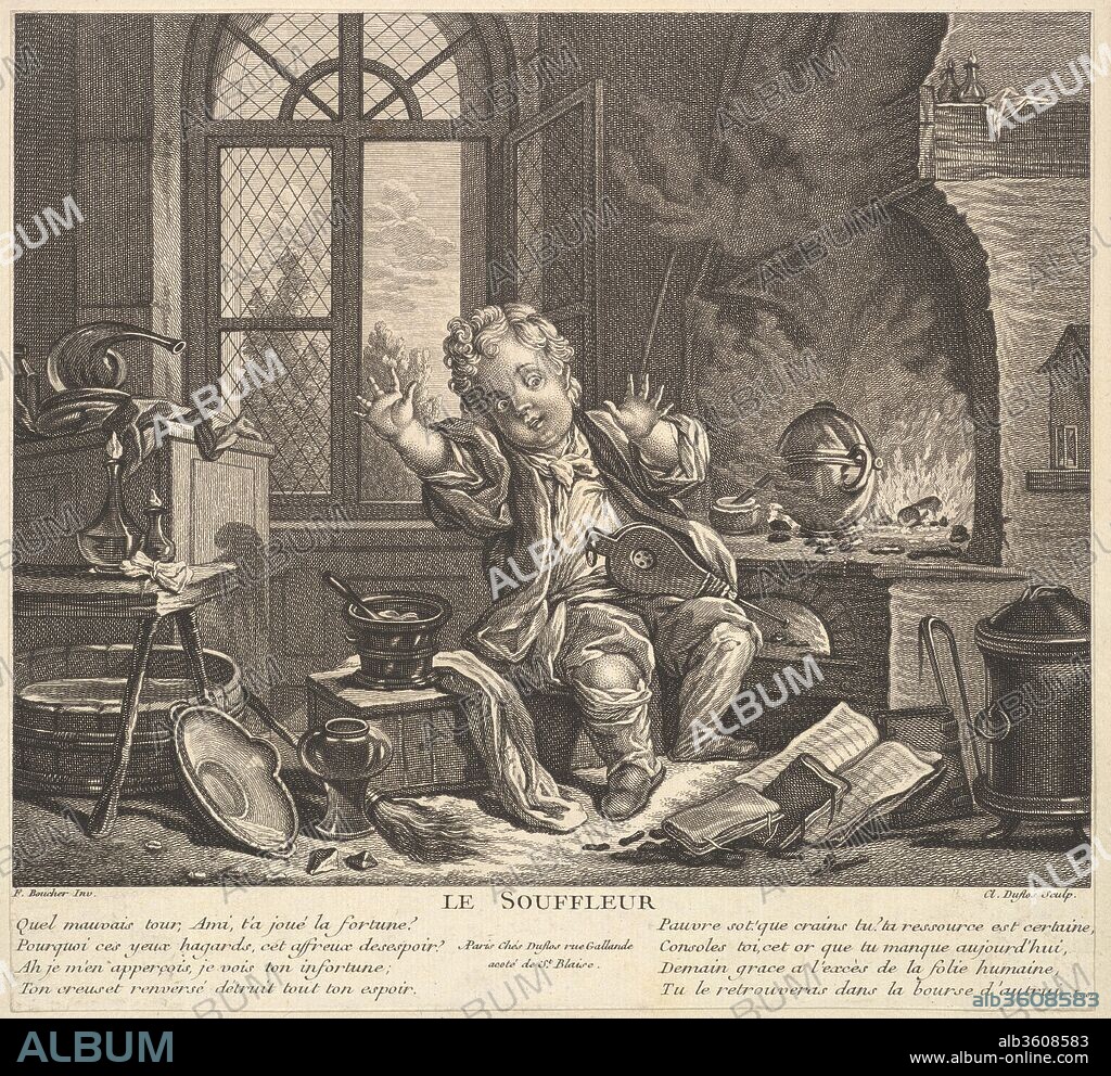 Glass Blower. Artist: After François Boucher (French, Paris 1703-1770 Paris); Claude Augustin Duflos le Jeune (French, Paris 1700-1786 Paris). Dimensions: Sheet (trimmed): 9 in. × 9 3/4 in. (22.9 × 24.8 cm). Date: ca. 1753.