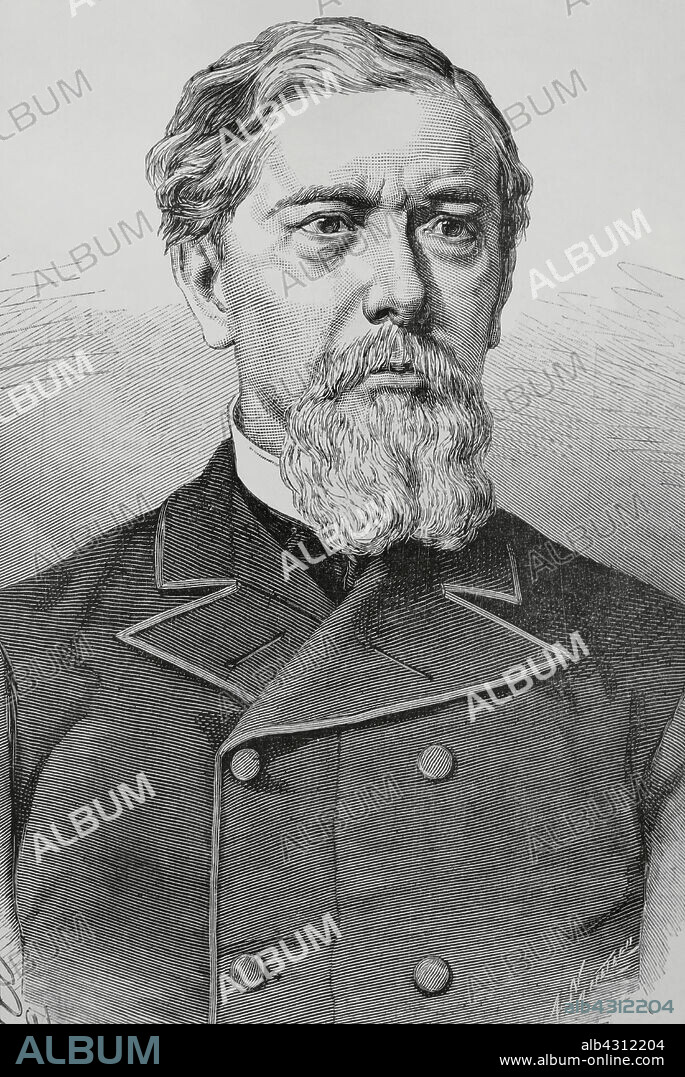 FÉLIX BADILLO (1848-1895). SPANISH ILLUSTRATOR. ARTURO CARRETERO (CA. 1852-1903). SPANISH ENGRAVER.. Antonio López y López (Antonio Víctor López López de Lamadrid) (1817-1883), 1st Marquess of Comillas. Spanish businessman and banker. President of the Compañía Trasatlántica Española ("La Trasatlántica"). Portrait. Drawing by Badillo. Engraving by Arturo Carretero (1852-1903). La Ilustración Española y Americana (The Spanish and American Illustration), 1883.