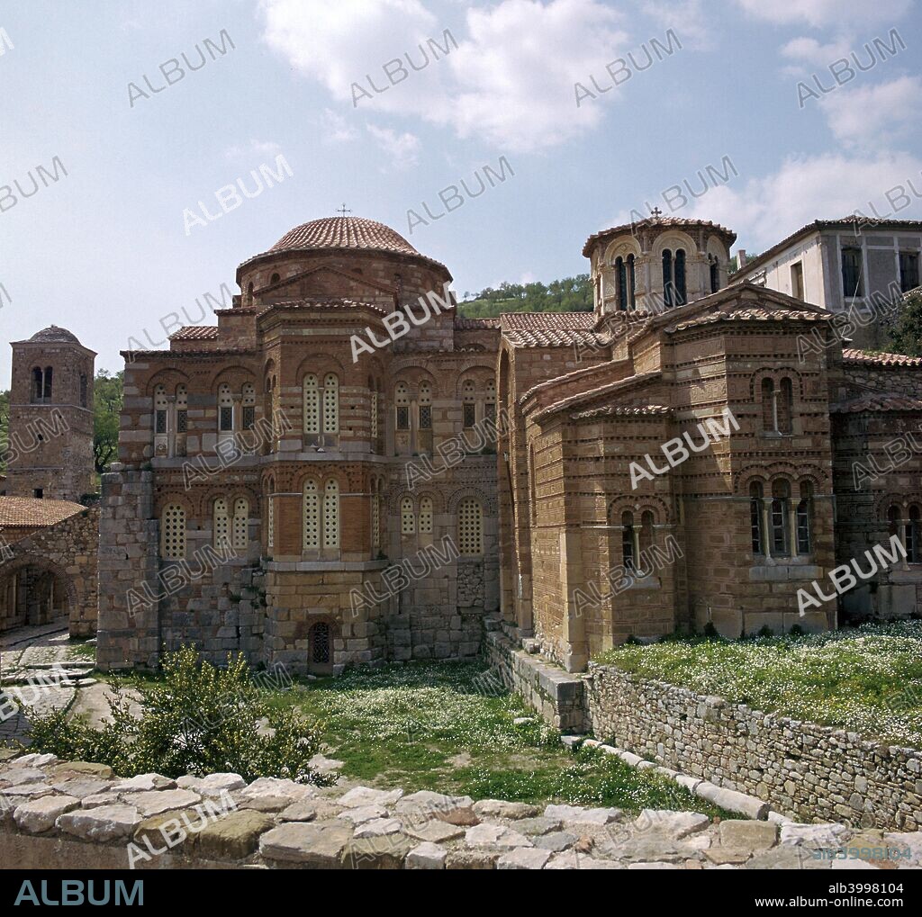 The monastery of Osios Loukas (Phocis) in Greece, showing the east face of the church of the Theotokos on the right, which is 10th century Byzantine, and the Katholikon on the left, which is 11th century Byzantine.