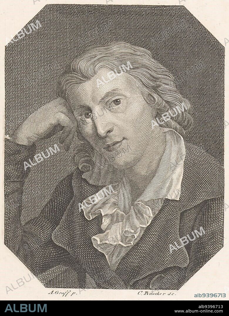 Portrait of Friedrich von Schiller, C. Büscher, after Anton Graff, 1818 - 1832, print maker: C. Büscher, (mentioned on object), after: Anton Graff, (mentioned on object), publisher: gebroeders Schumann, (mentioned on object), print maker: Germany, publisher: Zwickau, 1818 - 1832, paper, engraving, h 188 mm - w 117 mm.