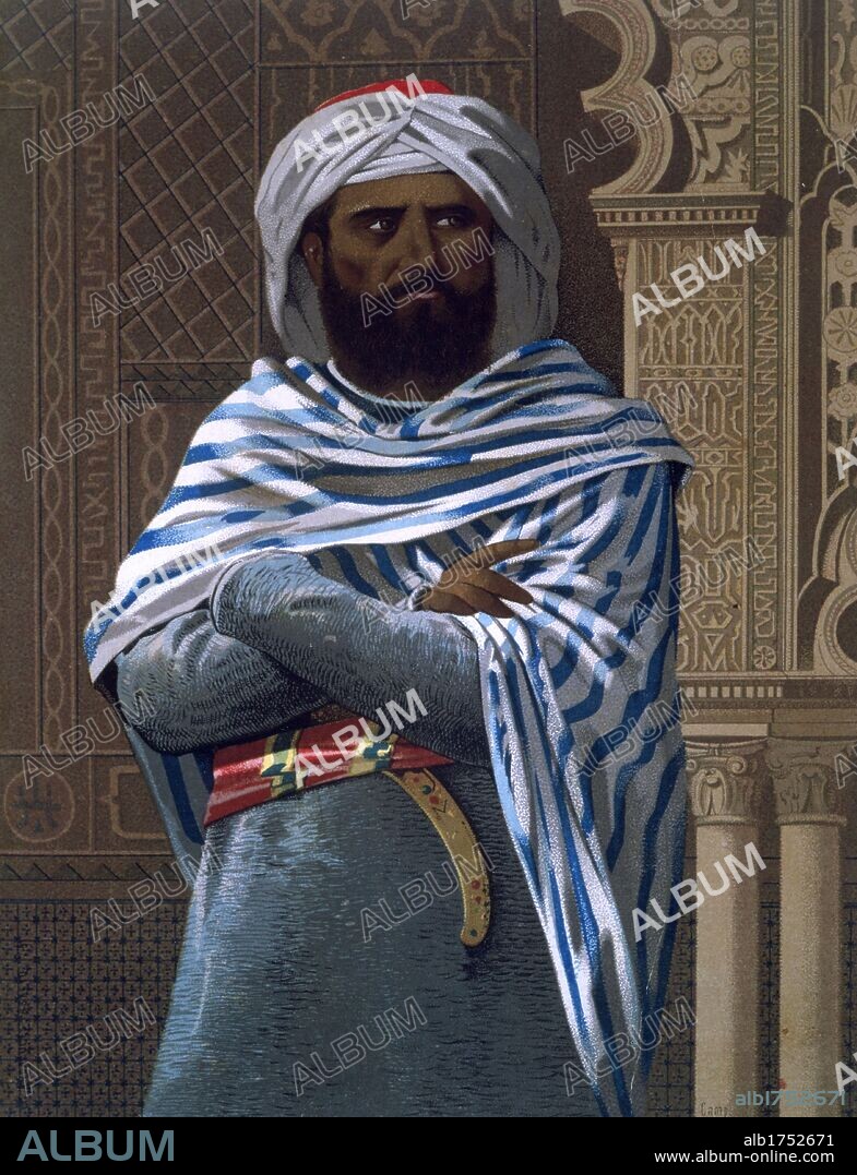 Abd Al-Rahman I (731-788). Primer emir independiente de Córdoba en el año 756, Litografía de 1875.