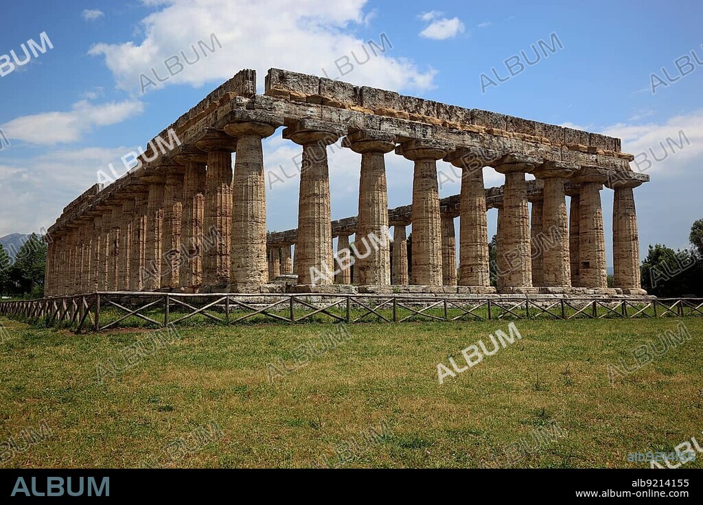 The Basilica, Temple of Hera, in Paestum, Campania, Italy, Europe.