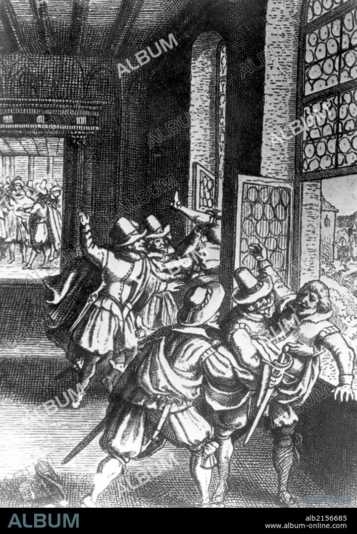 Period Engraving Showing So-Called Second Prague Defenestration On May 23Rd, 1618. The Act In Which Radical Protestant Nobelmen Threw Two Catholic Administrators Slavata And Martinic Out Of The Windows Of Prague Castle Marked The Beginning Of The 30 Years War. (Photo by: Sovfoto/UIG via Getty Images).