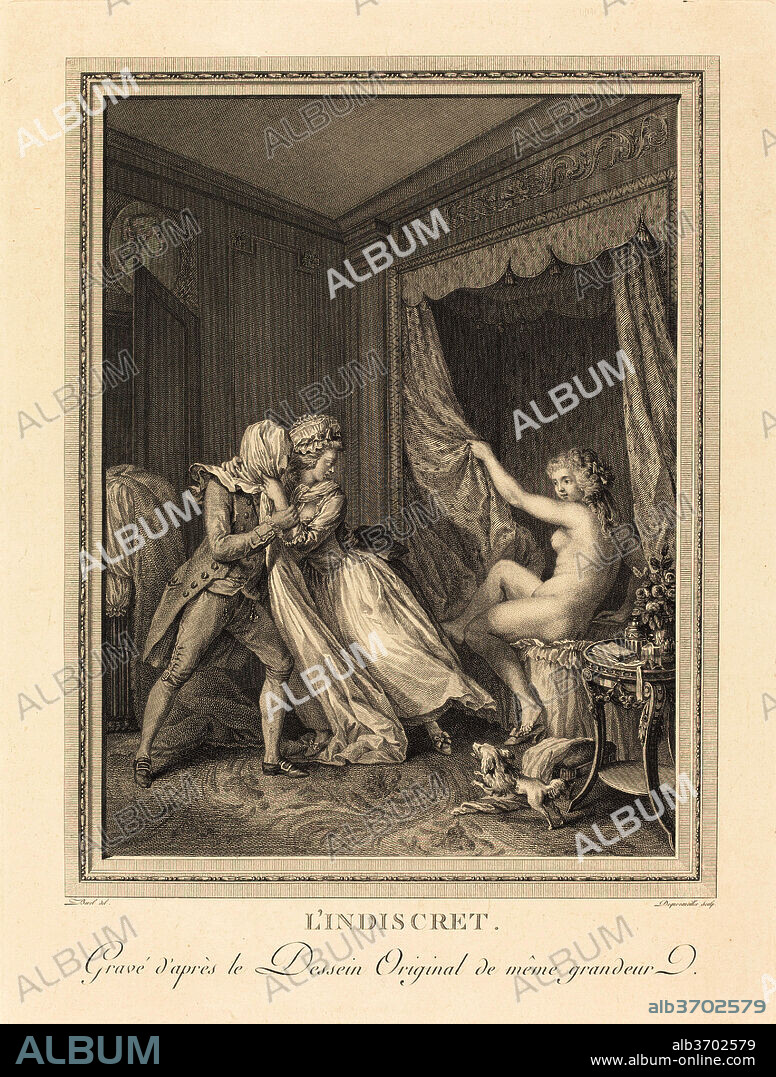 FRANCOIS-NICOLAS-BARTHELEMY DEQUEVAUVILLER AFTER ANTOINE BOREL. L'indiscret. Dated: 1786. Medium: etching and engraving.