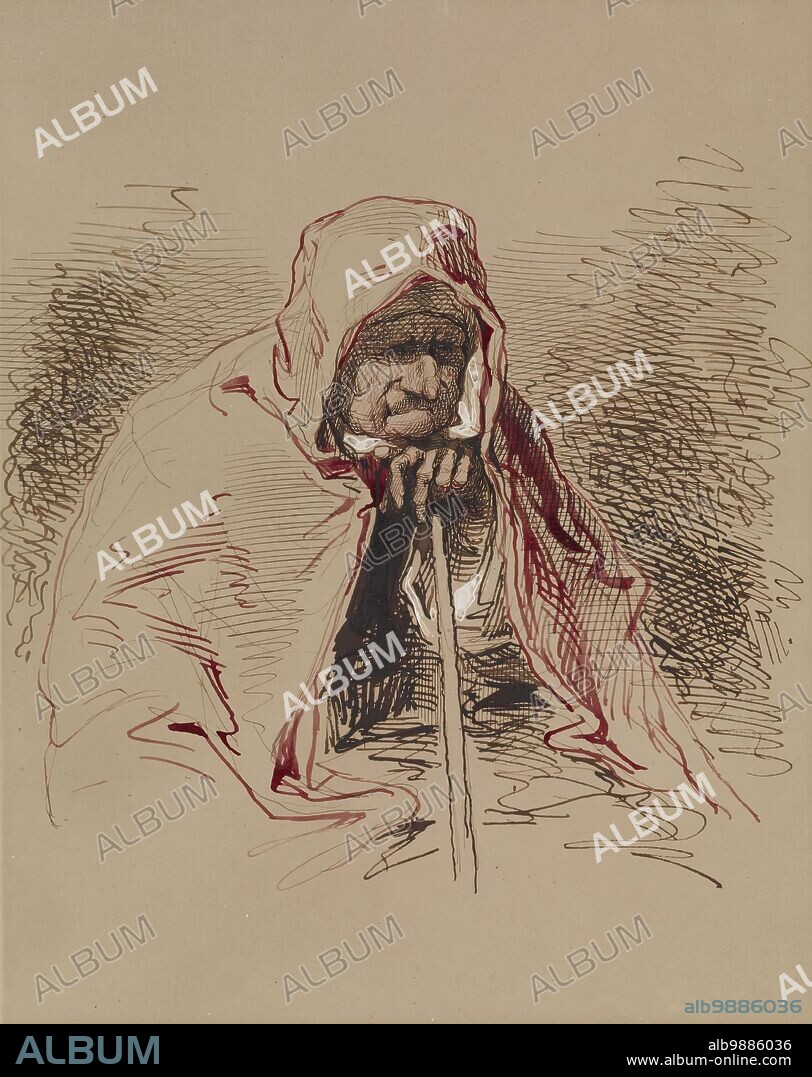 PAUL GAVARNI. Old Lady in Red Shawl, 1852-1866.