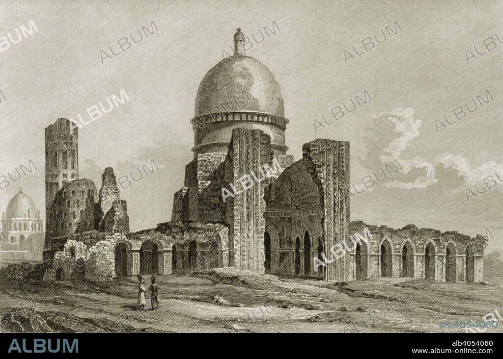 Persia. Soltaniyeh, Zanjan Province. The capital of the Ilkhanate rulers of Persia during the 14th century. Exterior of the Mosque. At the end of the 16th century the city was practically abandoned and its monuments in ruins. Engraving. Panorama Universal. History of Persia, 1851.