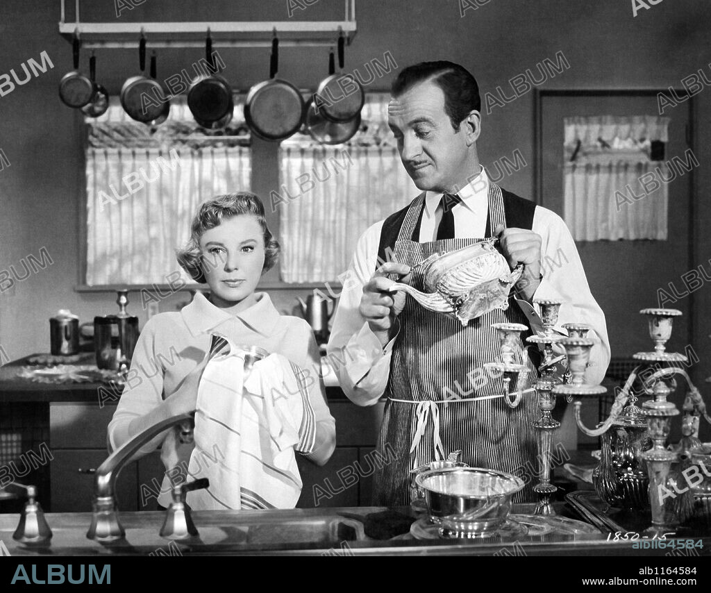 DAVID NIVEN and JUNE ALLYSON in MY MAN GODFREY, 1957, directed by HENRY KOSTER. Copyright UNIVERSAL PICTURES.