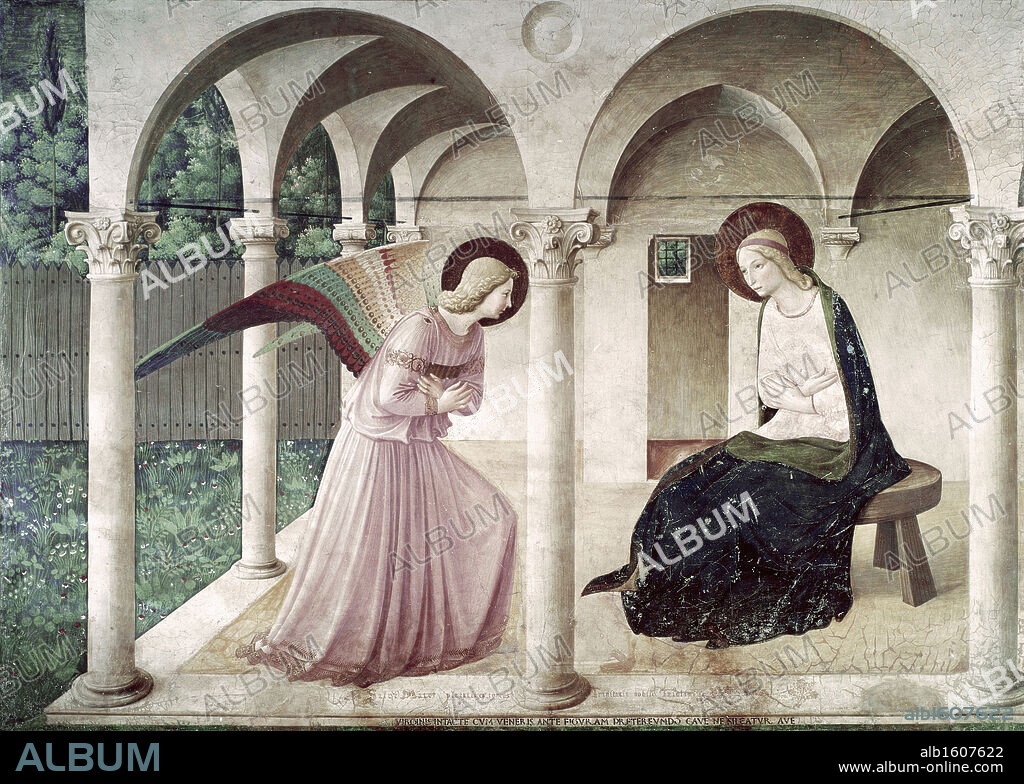 The Annunciation 1438-1445 Fra Angelico (ca.1395-1455 Italian) Fresco Museo di San Marco, Florence, Italy.