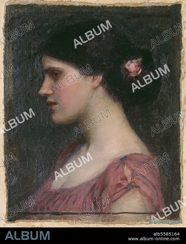 JOHN WILLIAMS WATERHOUSE. Waterhouse, John William 1849-1917. "Portrait de jeune fille". Huile sur toile marouflée sur carton, 28 × 22.5cm. Londres, Sotheby's. Lot 133, 21.06.89.