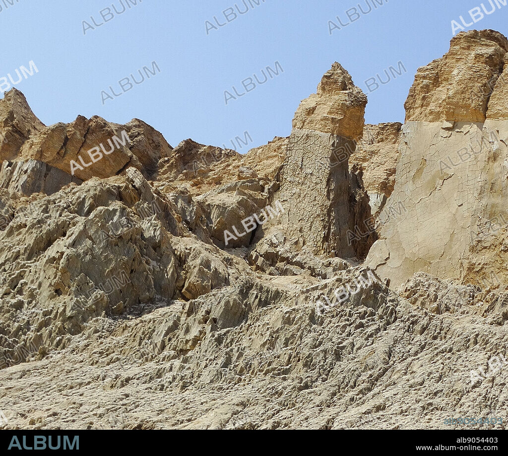 Lot's wife pillar of Salt; Mount Sodom; Israel. In the bible; the wife of Lot is a figure first mentioned in Genesis 19. The book of Genesis describes how she became a pillar of salt after she looked back at Sodom. Area of Sodom along the south-western part of the Dead Sea in Israel; part of the Judean Desert Nature Reserve.