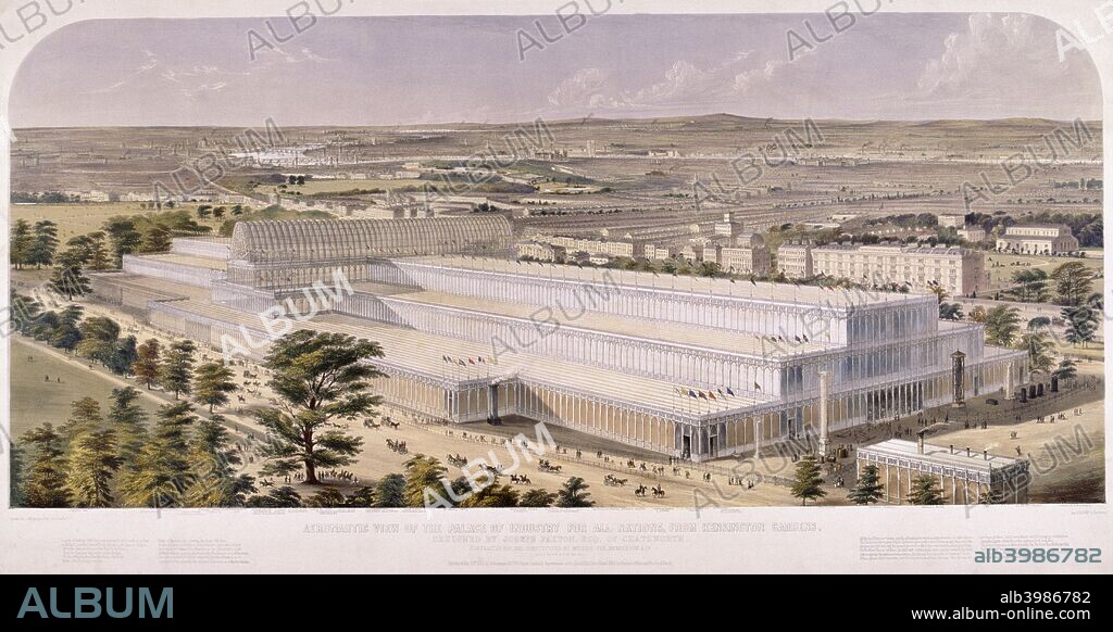 Aerial view of the Crystal Palace in Hyde Park which housed the Great Exhibition in 1851.