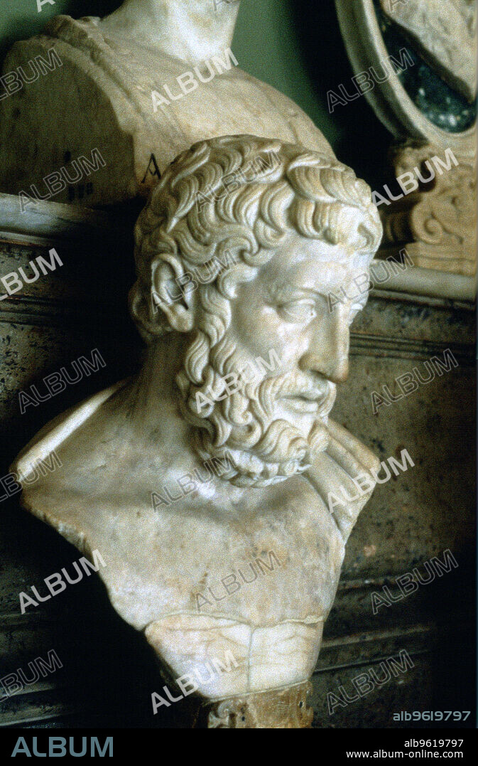 Epicurus (341-271BC), Ancient Greek philosopher. Portrait bust of Epicurus (341-271 BC), founder of the Epicurean school.