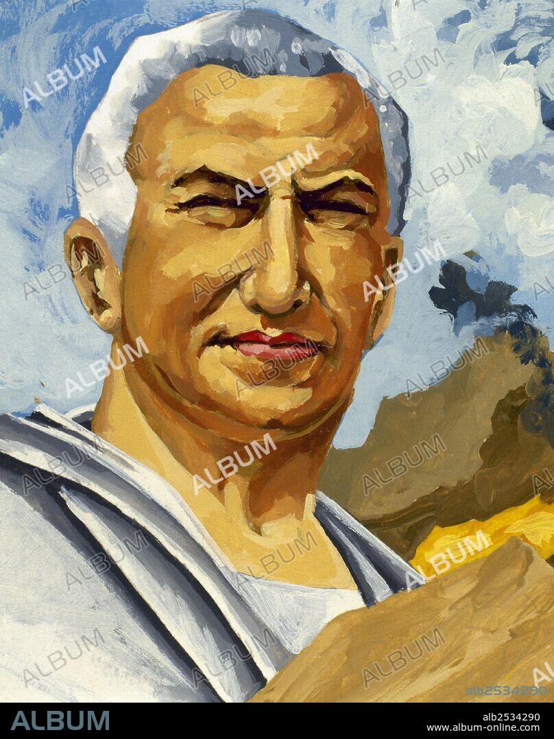 PLINIO EL VIEJO, Cayo Plinio Cecilio Segundo, llamado (Como,23 ó 24-Castellammare di Stabia, 79). Historiador y escritor romano. Murió al acercarse a la zona del Vesubio durante su famosa erupción del año 79 d. C. Acuarela.