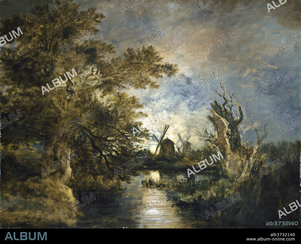 JOHN CROME. Moonlight on the Yare. Dated: c. 1816/1817. Dimensions: overall: 98.4 x 125.7 cm (38 3/4 x 49 1/2 in.)  framed: 122.4 x 149.9 x 9.2 cm (48 3/16 x 59 x 3 5/8 in.). Medium: oil on canvas.