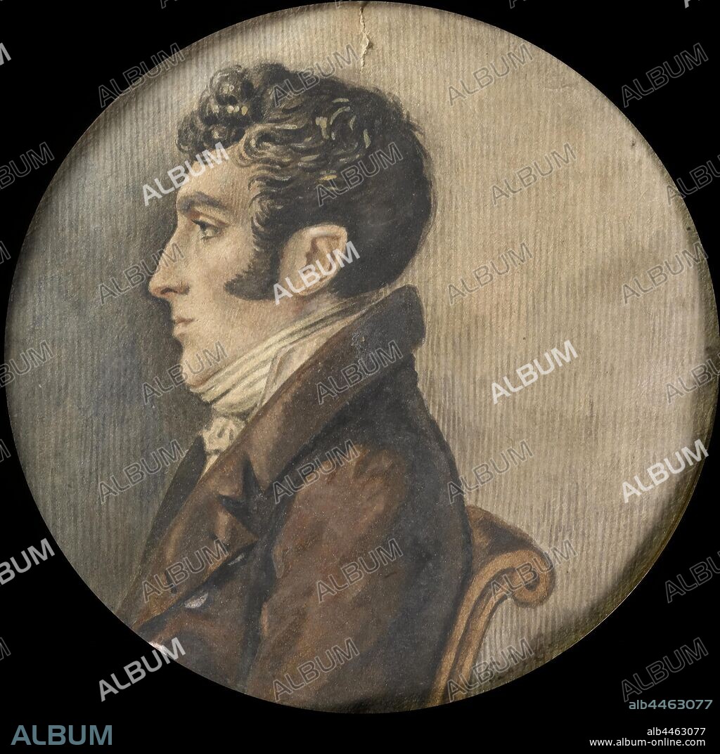 Portrait of Frederik Willem van Limburg Stirum (1774-1850), Portrait of Frederik Willem van Limburg Stirum (1774-1850). Great-grandfather of A.C.A.J. Clifford, whose wife left the miniature to the museum. Bust, in profile to the left, sitting in a chair. Part of the portrait portrait collection, Frederik Willem Graaf van Limburg Stirum, Pierre Joseph Gauthier, France, 1810 - 1815, paper, watercolor (paint), wood (plant material), metal, glass, d 7 cm h 15.4 cm × w 12.8 cm × d 0.7 cm.