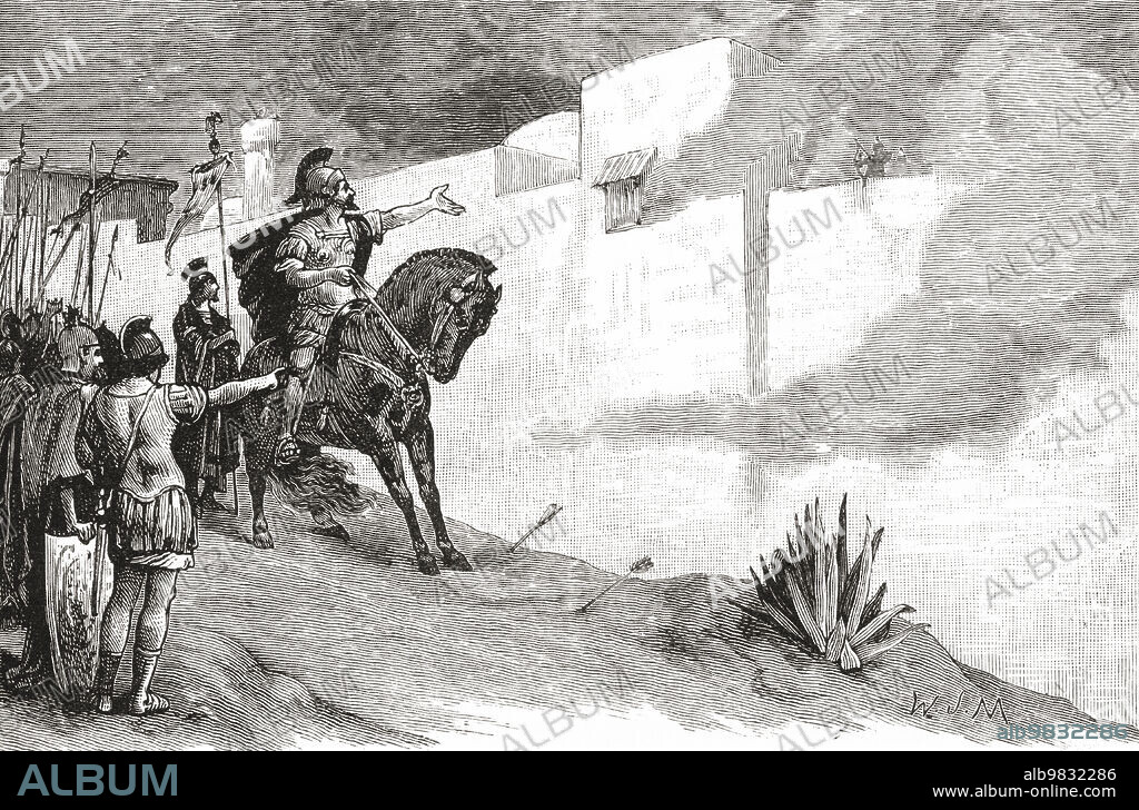 Pompey's escape from the Battle of Pharsalus, 48BC. Gnaeus Pompeius Magnus, 106 BC 48 BC, aka Pompey or Pompey the Great. Leading Roman general and statesman. From Cassell's Illustrated Universal History, published 1883.