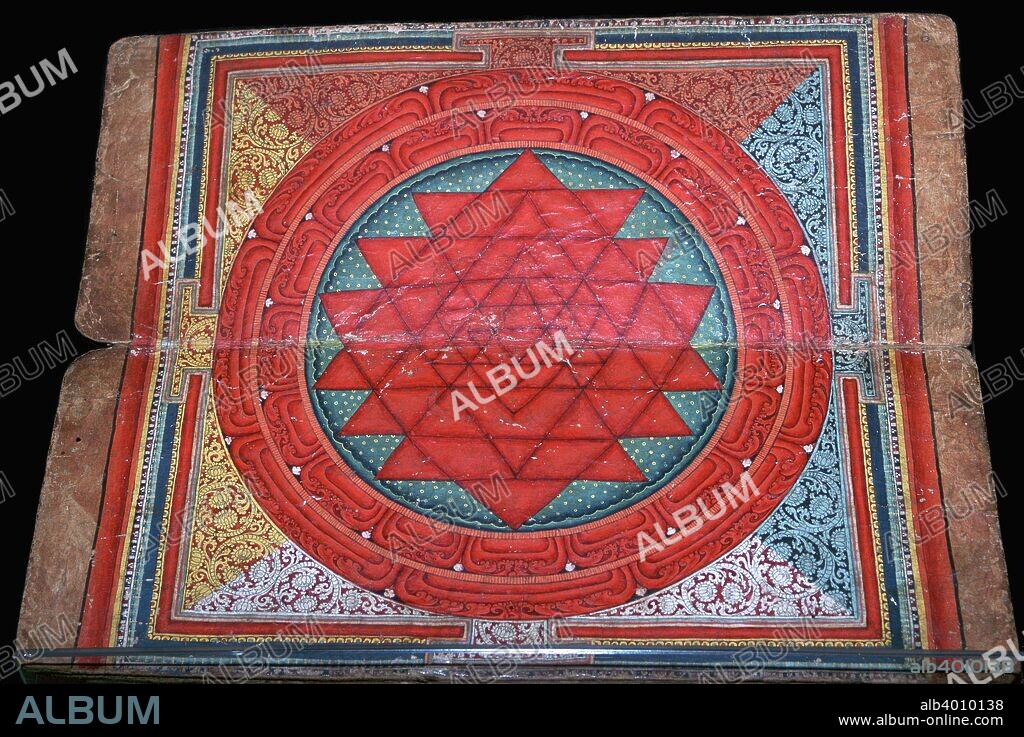 A yantra (a mystic diagram used as an aid to meditation) painted on manuscript from Nepal, 16th century.