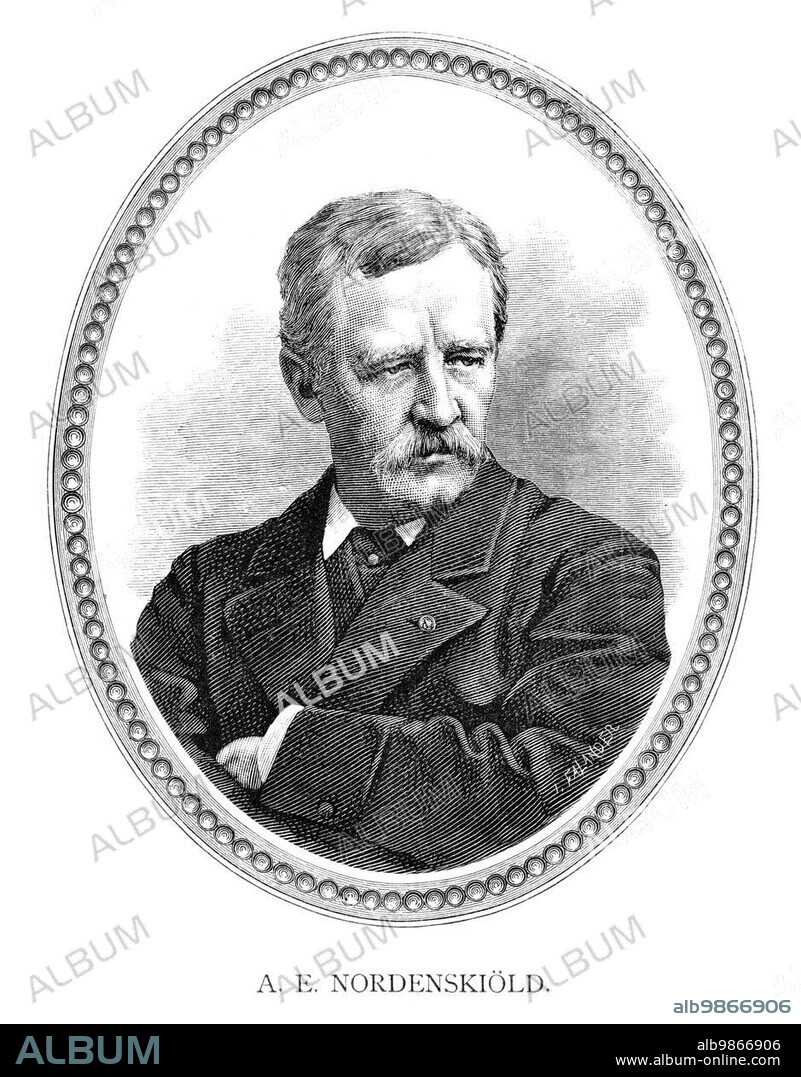 Engraving by Ida Falander (1842-1927), published in Starbäck, Bäckström: Berättelser ur Svenska Historien ca 1880. Baron (Nils) Adolf Erik Nordenskiöld, also known as A. E. Nordenskioeld (18 November 1832) (Helsinki) (Finland ? 12 August 1901) (Dalbyö) (1) Södermanland, Sweden) was a Finnish geologist, mineralogist and arctic explorer, and a member of the prominent Finland-Swedish Nordenskiöld family of scientists. Born in the Grand Duchy of Finland at the time it was a part of the Russian Empire, he w.