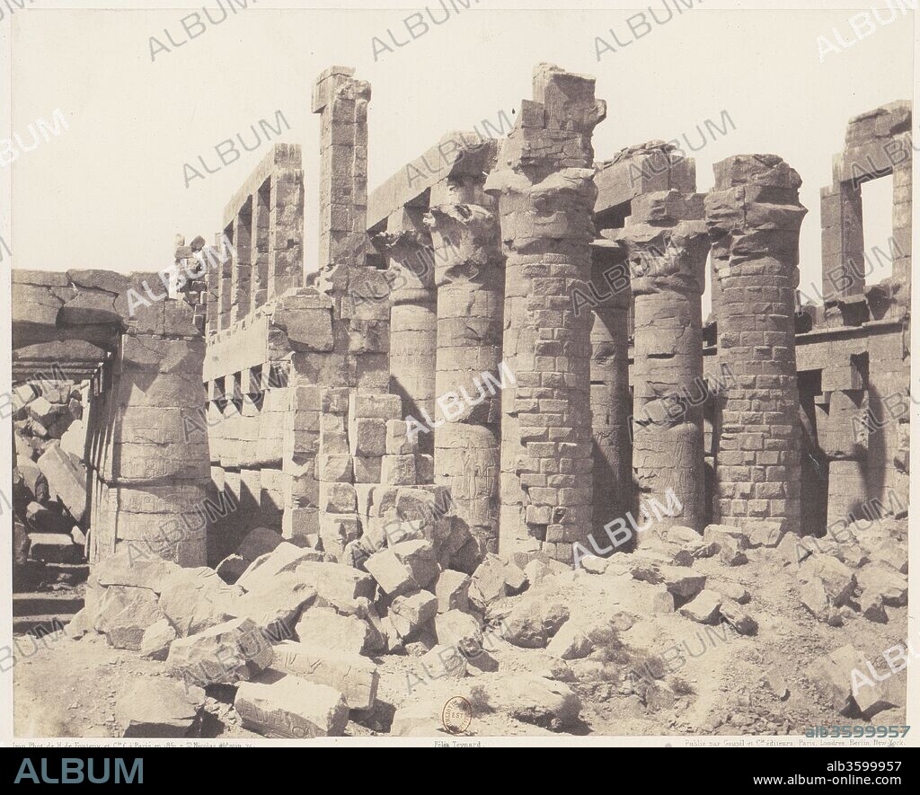 FELIX TEYNARD. Karnak (Thèbes), Palais - Salle Hypostyle - Vue Générale Prise du Point Q. Artist: Félix Teynard (French, 1817-1892). Dimensions: 24.7 x 30.5 cm. (9  3/4  x 12  in.). Printer: Imprimerie Photographique de H. de Fonteny et Cie. Date: 1851-52, printed 1853-54.