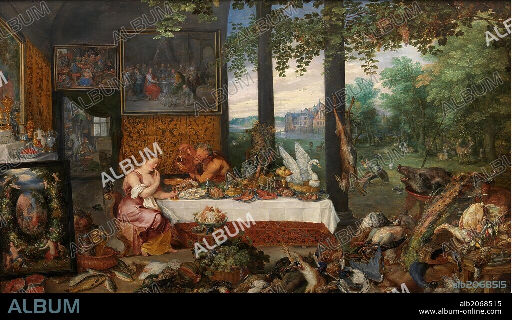 PETER PAUL RUBENS y JAN BRUEGHEL EL VIEJO. Pedro Pablo Rubens; Jan Brueghel 'el Viejo' / 'El Gusto', 1618, Escuela Flamenca, Óleo sobre Tabla, 64 cm x 109 cm, P01397.