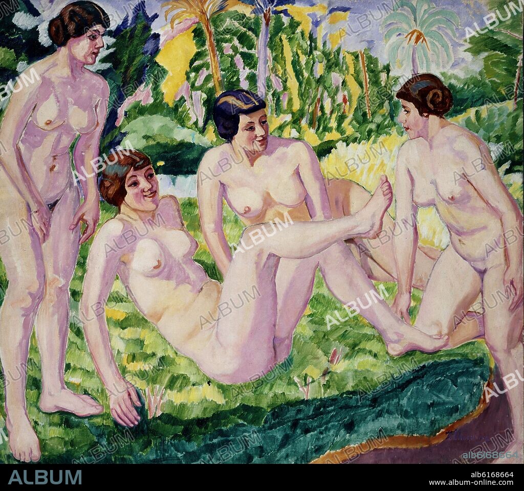 FRANCISCO ITURRINO (1864-1924). 'Desnudos en un paisaje', 1906-1918, Óleo sobre lienzo, 127 x 142 cm, AS08242.