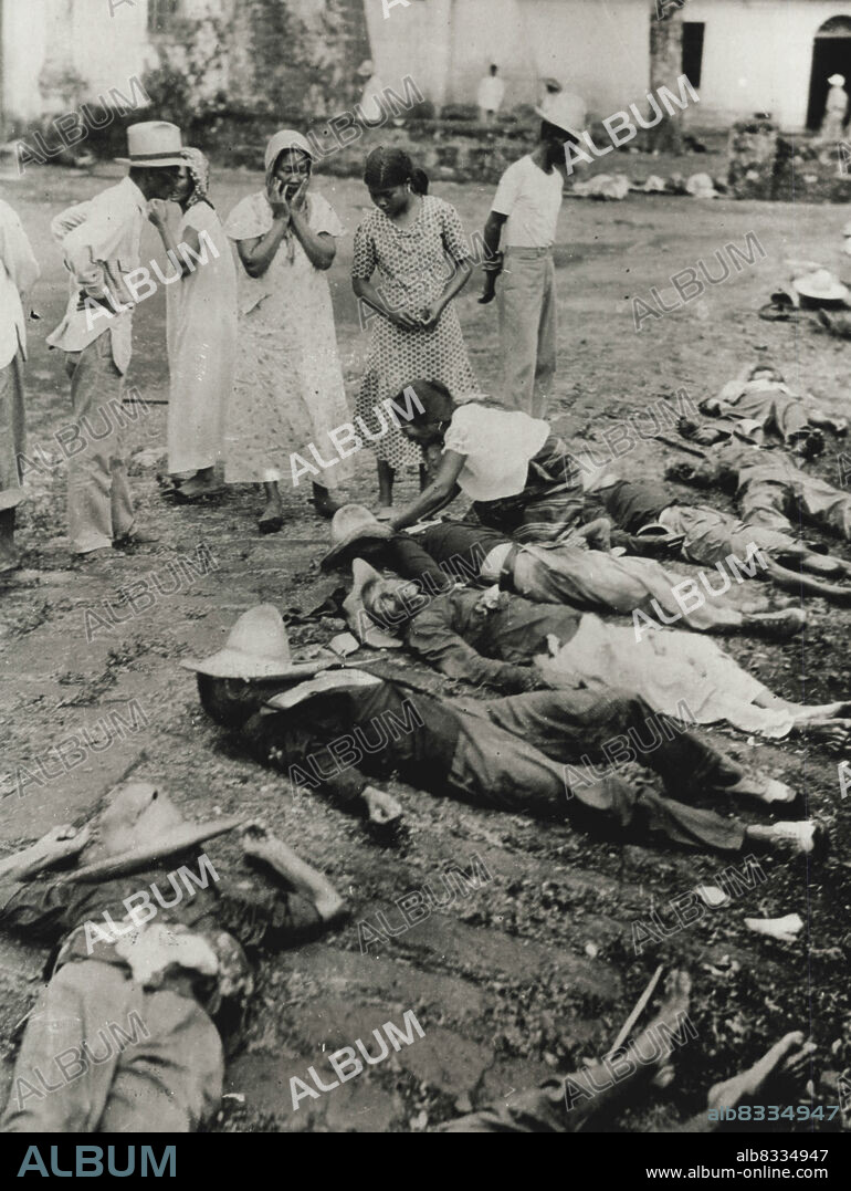The Price of Sedition.... Sakdalista, Members of an extremist political organization in the Philippines, staged a sudden uprising (May 3) in the town of Cabuyao, Laguna province, about 25 miles from Manila. When the Ill-armed Sakdal "Army" opposed a Filipino Constabulary detachment, 47 Sakdalistas were killed. Relatives are shown trying to identify bodies in front of the village church. May 28, 1935. (Photo by Associated Press Photo).