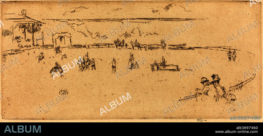 JAMES ABBOTT MCNEILL WHISTLER. Bucking Horse. Dimensions: plate: 8.3 x 18.3 cm (3 1/4 x 7 3/16 in.)  sheet: 10.1 x 20.1 cm (4 x 7 15/16 in.). Medium: etching in brown on laid paper.