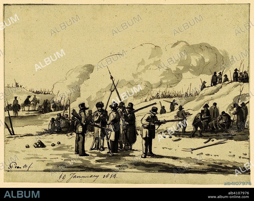 Campering of citizens in dunes of North Holland, January 19, 1814. Draughtsman: Pieter Gerardus van Os (signed by artist). Dating: 19-Jan-1814. Place: Netherlands. Measurements: h 190 mm × w 260 mm.