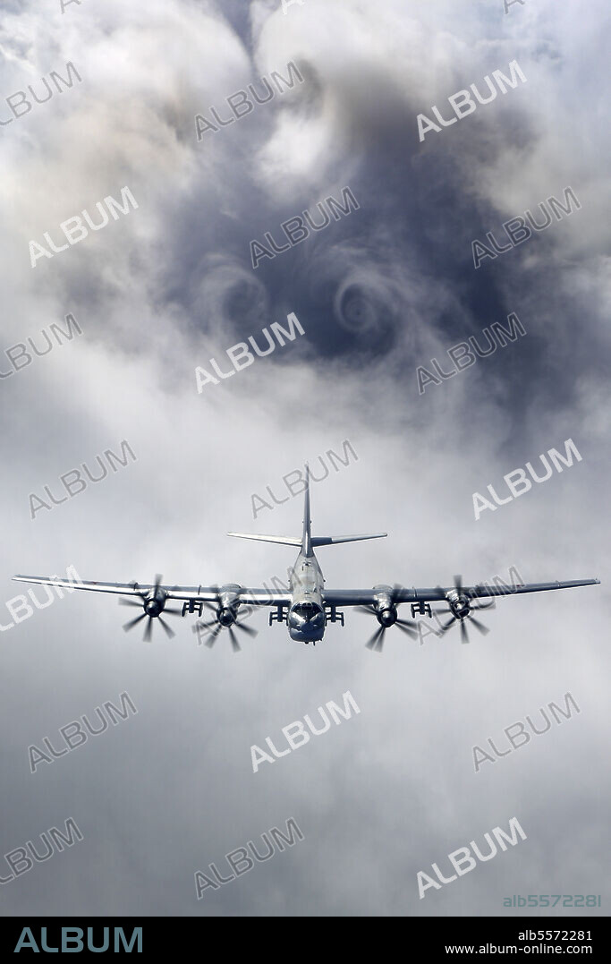 Tupolev Tu-95MS strategic bomber of the Russian Air Force at Victory day parade rehearsal, Moscow region, Russia.