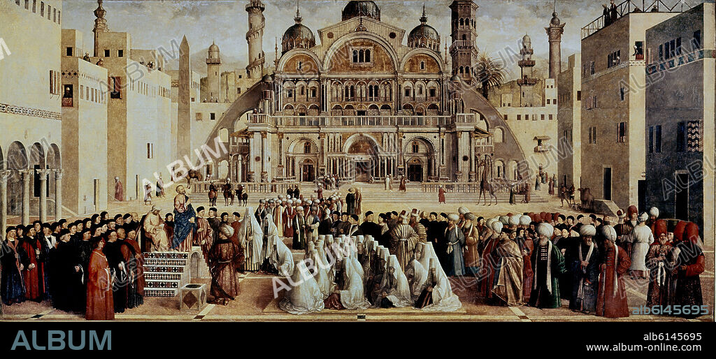 GENTILE BELLINI. St. Mark Preaching in Alexandria, Egypt - 1504/07 - 347x770 cm - oil on panel - Italian Renaissance.