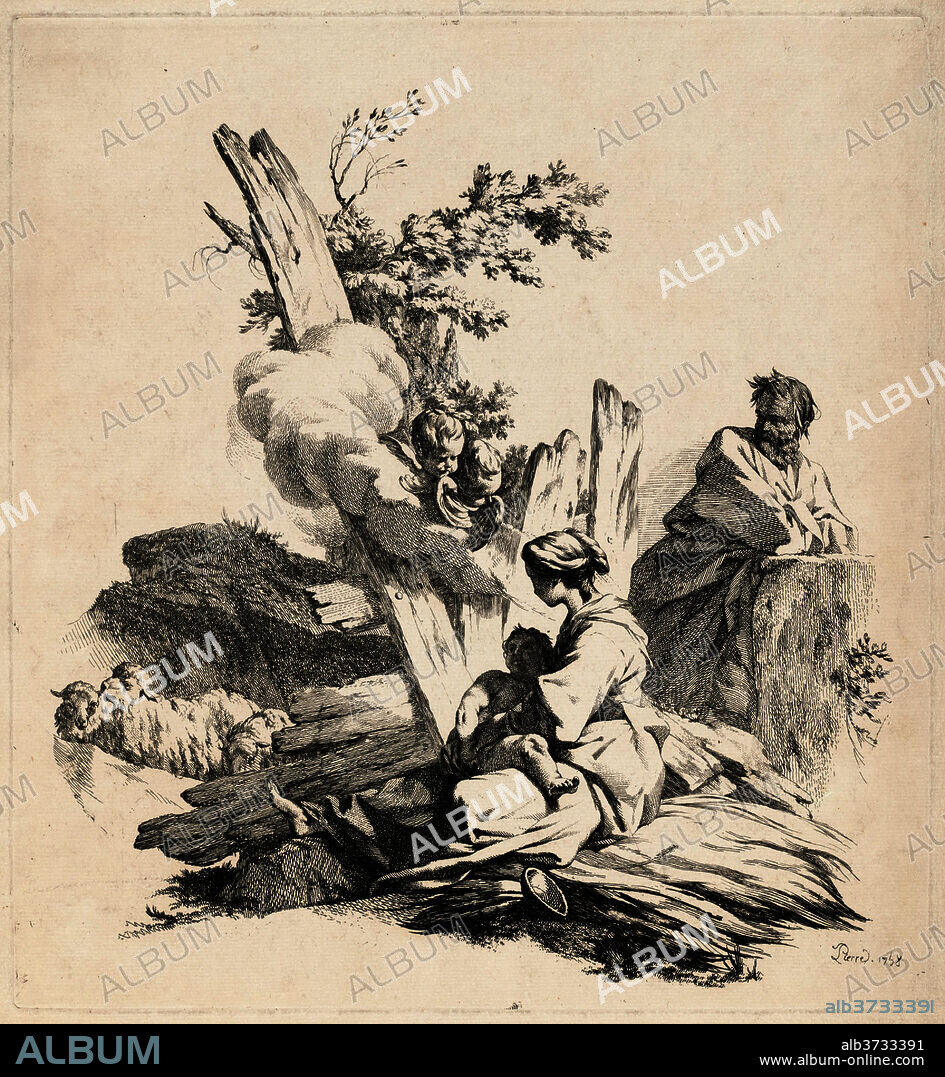 JEAN-BAPTISTE-MARIE PIERRE. Rest on the Flight into Egypt. Dated: 1759. Dimensions: plate: 39.2 × 36 cm (15 7/16 × 14 3/16 in.)  sheet: 43 × 38.3 cm (16 15/16 × 15 1/16 in.). Medium: etching on laid paper.