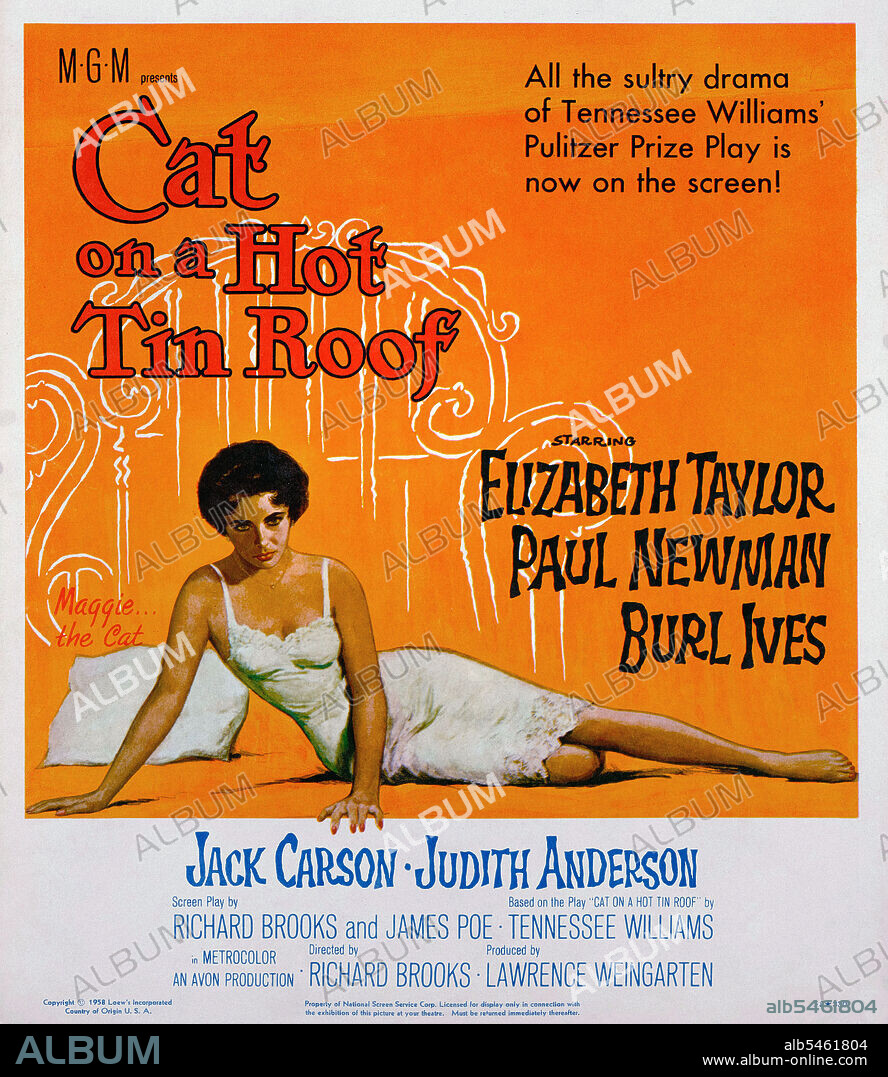 ELIZABETH TAYLOR in CAT ON A HOT TIN ROOF, 1958, directed by RICHARD BROOKS. Copyright M.G.M.