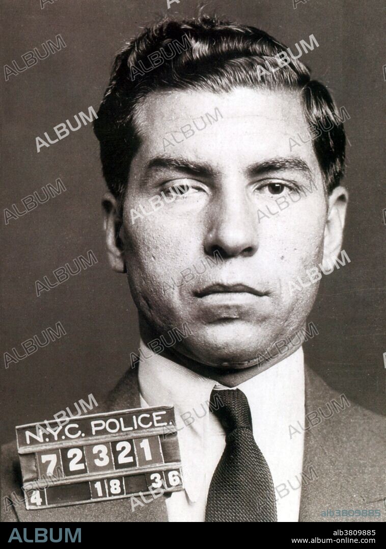 Mugshot of Lucky Luciano. NYPD, NYC DA, Case File 211537, Charles "Lucky" Luciano (November 24, 1897 - January 26, 1962) was an Italian mobster in the US. Luciano is considered the father of modern organized crime in the United States for the establishment of the first Commission. He was the first official boss of the modern Genovese crime family. He was instrumental in the development of the National Crime Syndicate. Luciano was tried and successfully convicted for compulsory prostitution in 1936 after years of investigation by DA Thomas Dewey. Luciano was given a 30 year prison sentence, but was allowed to live his life freely outside the United States when he struck a deal with the government during WWII while still imprisoned. After his deportation to Italy, with major assistance from mob underling and eventual rival Vito Genovese, he started the most lucrative (at the time) heroin racket in the world. He died in 1962, of a heart attack, at the age of 64.