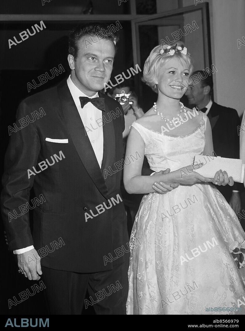 CANNES 1961-05-01. Skådespelarna Christina Schollin och Gunnar Hellström på filmfestivalen i Cannes.. Foto: TT Historical / Kod: 1902.