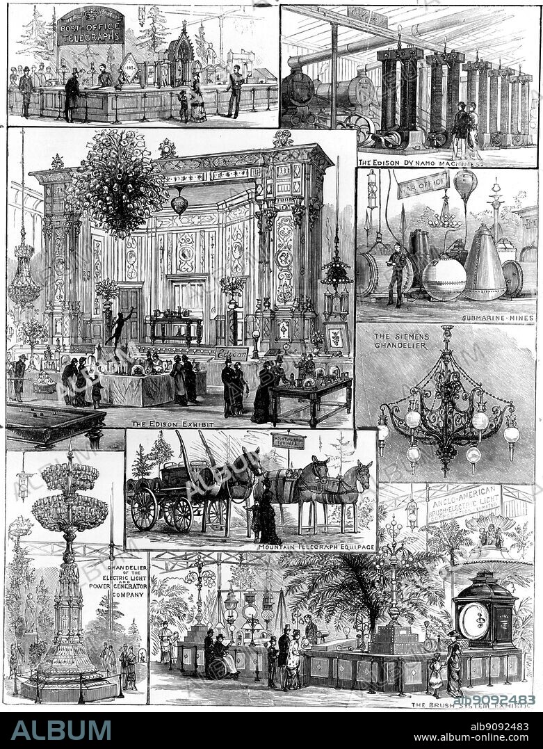 Crystal Palace Exhibition, 1882. Featuring electric lights and Edison dynamos.