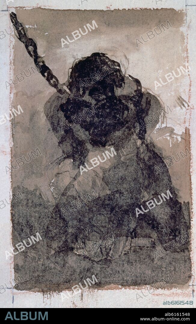 FRANCISCO DE GOYA. PRISIONERO - DIBUJO PARA UN AGUAFUERTE - AGUADA DE TINTA SEPIA - SIGLO XIX.