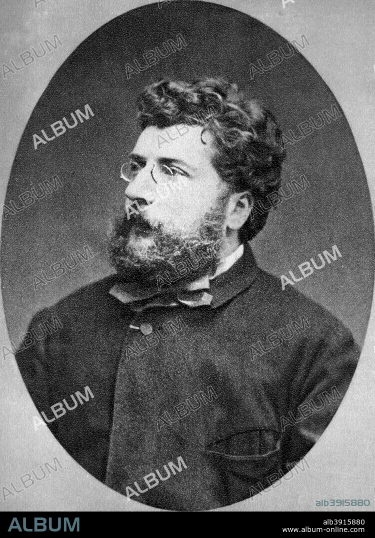 Georges Bizet, French composer, 1874. Bizet (1838-1875) is best known as the composer of the opera Carmen. A photograph from Album de Photographies, Dans L'Intimite de Personnages Illustres, 1855-1915, Editions MD, 22 Rue de L'Arcade, Paris 8, 1855-1915.