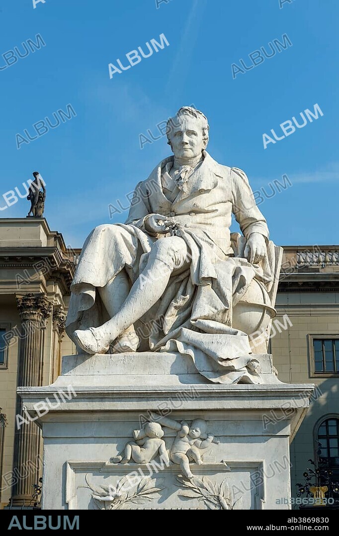 Alexander von Humboldt statue in front of Humboldt University, Unter den Linden street, Berlin, Germany