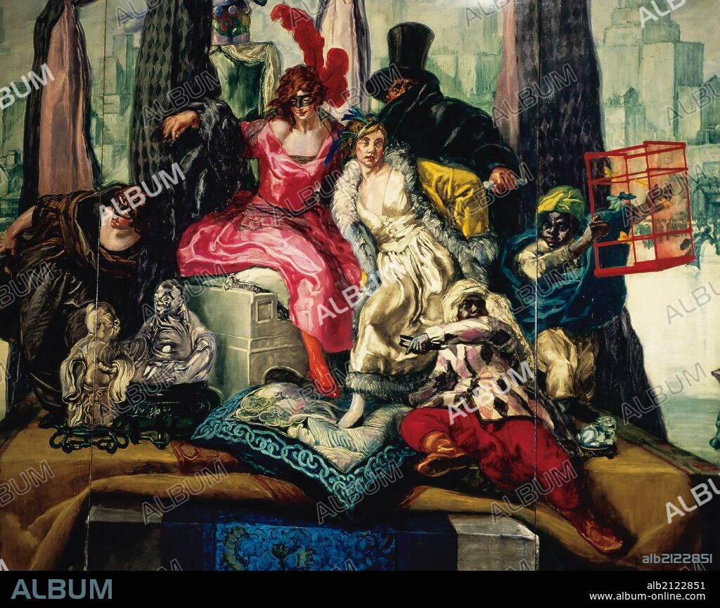 ARTE S. XX. ESPAÑA. SERT, José María (Barcelona,1876-Barcelona,1945). Pintor muralista español, establecido en París (1899) donde triunfó como pintor-decorador. "EL INVIERNO o AMERICA". (Detalle del tema central). Oleo sobre madera. Tamaño: 3, 63 x 5,60 metros. Museo de Arte Contemporáneo de Madrid.