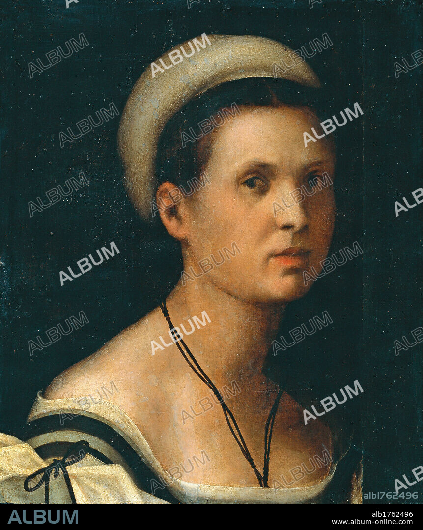 Female portrait, by Carrucci Jacopo know as Pontormo, 16th Century, 1510-1520, oil on panel, cm 41 x 33. Italy, Tuscany, Florence, Palazzo Pitti, Palatine Gallery. Authorization required for non editorial use.