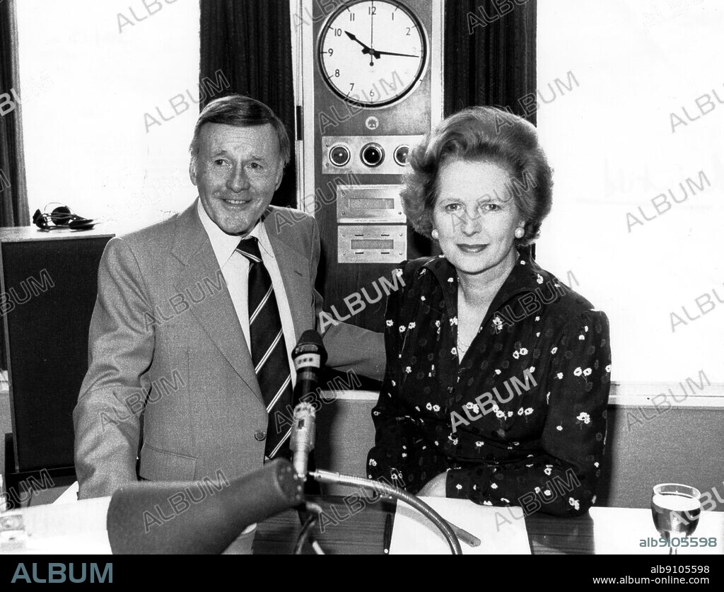 Jimmy Young and Mrs Margaret Thatcher 1981. Margaret Thatcher, the first female Prime Minister in Europe, is a guest on Jimmy Young's BBC Radio 2 programme.