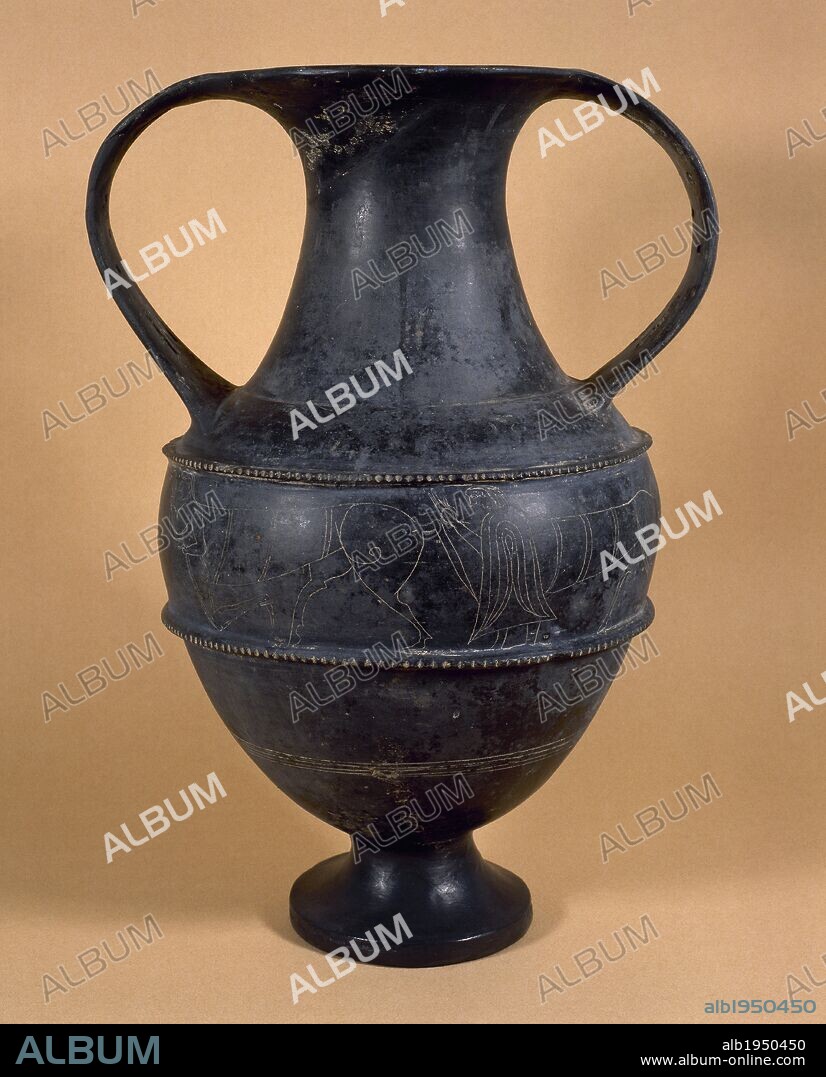 Etruscan amphora (bucchero pesante). 7th-6th centuries BC. Unknown origin. Archaeological Museum of Catalonia. Barcelona. Spain.