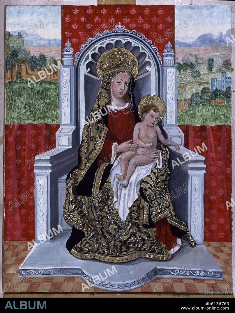 SAGRARIO MINGUEZ (1958-). VIRGEN CON NIÑO- 2003 - PINTURA AL TEMPLE CON ESTOFADO SOBRE PAN DE ORO AL BOL.